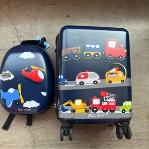 Kids Toy Vehicle Suitcase Set - Blue, luggage and backpack, never used